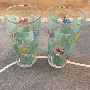 Vintage Fruit Motif Glasses/ 12 oz/ Set of 2